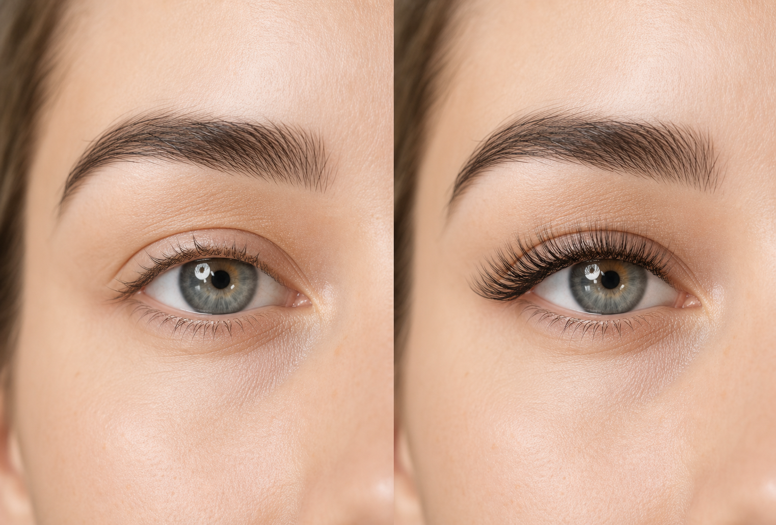 Before and after lash extensions